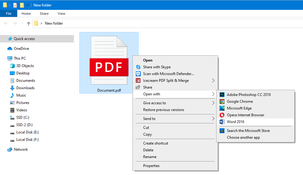 Save a PDF as a Word Document using Windows Explorer